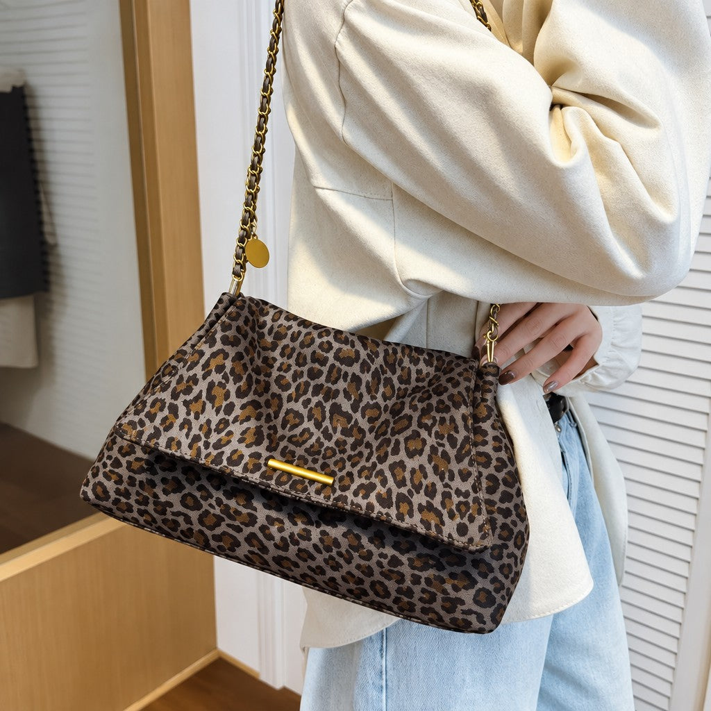 Classy Leopard Faux Suede Shoulder Bag