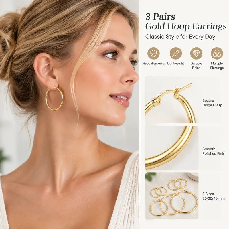 3pc Minimalist Geometric Hoop Earring Set