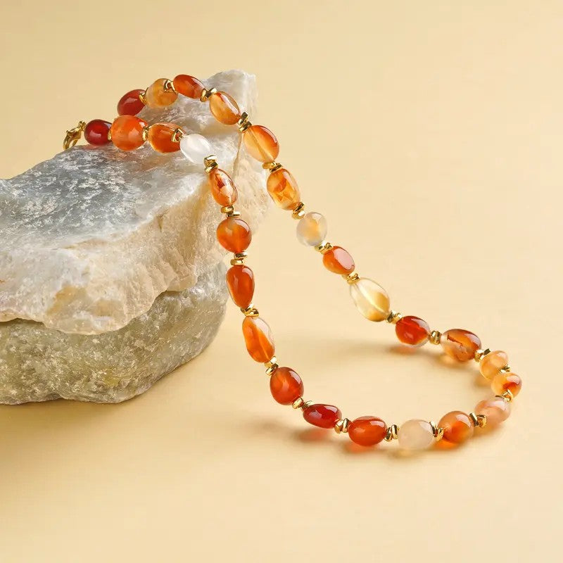 18k Boho Red Agate Bead Necklace