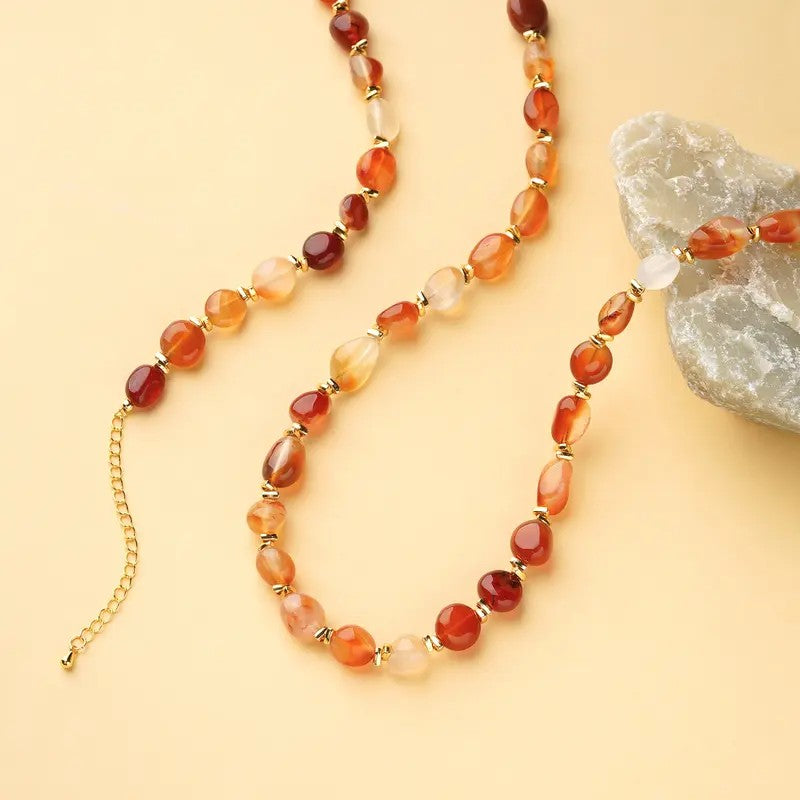 18k Boho Red Agate Bead Necklace