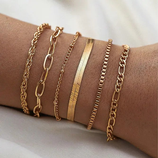 6pc Dainty Layered Chain Bracelet Set