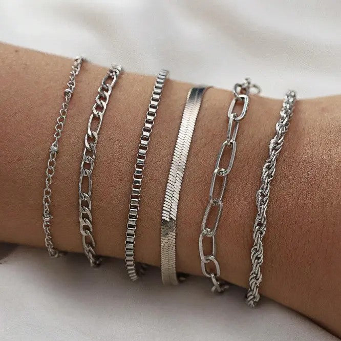 6pc Dainty Layered Chain Bracelet Set