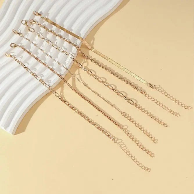6pc Dainty Layered Chain Bracelet Set