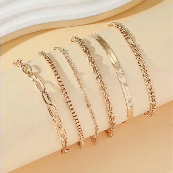 6pc Dainty Layered Chain Bracelet Set