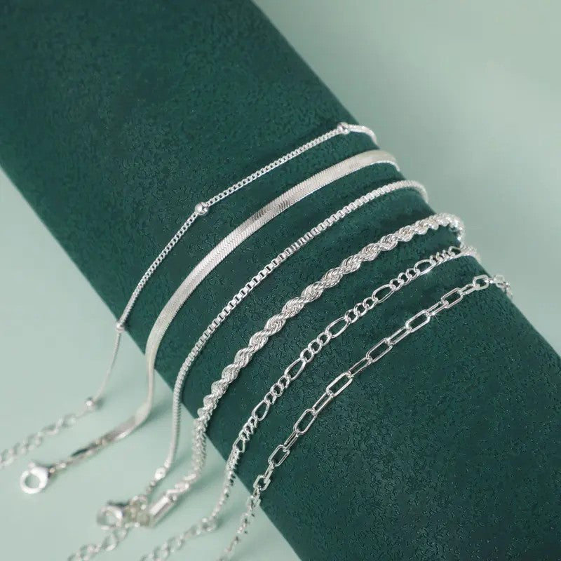 6pc Dainty Layered Chain Bracelet Set