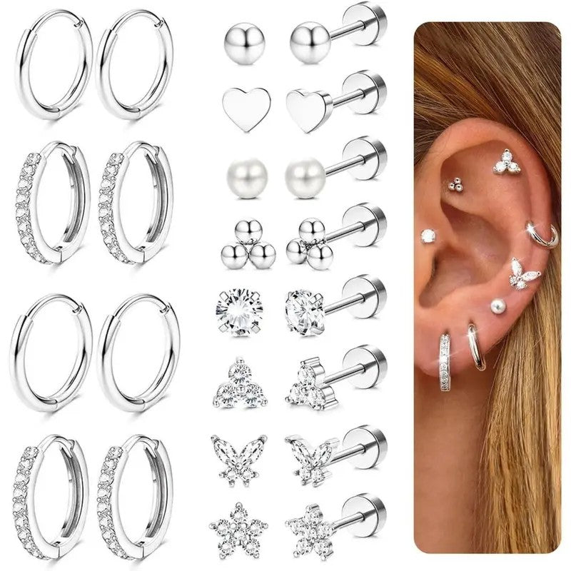 24pc Dainty Mixed Motif Flat Back Earring Set