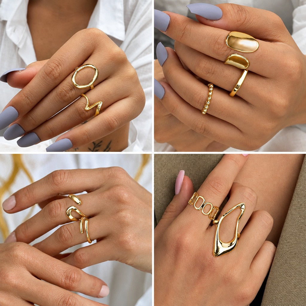 9pc 18k Boho Geometric Ring Set