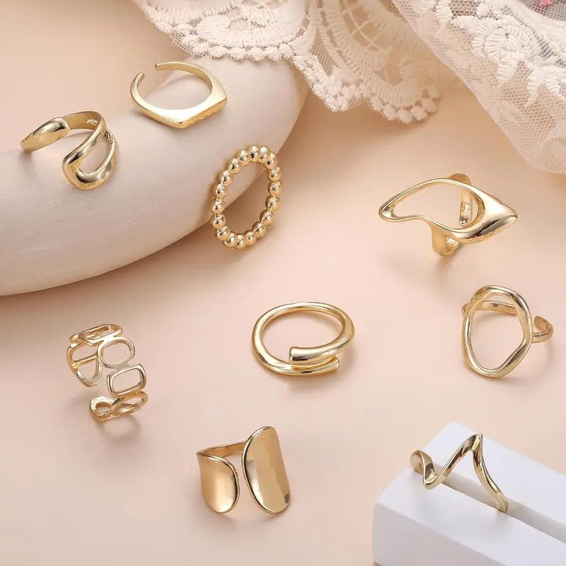 9pc 18k Boho Geometric Ring Set
