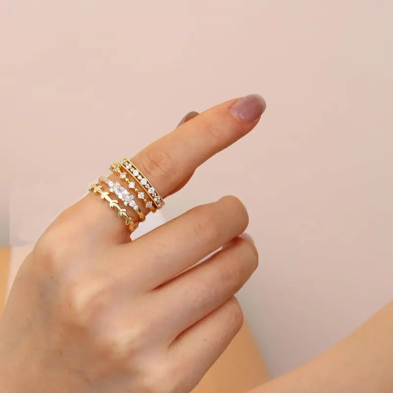14k Dainty Mixed Motif Stackable Ring Set