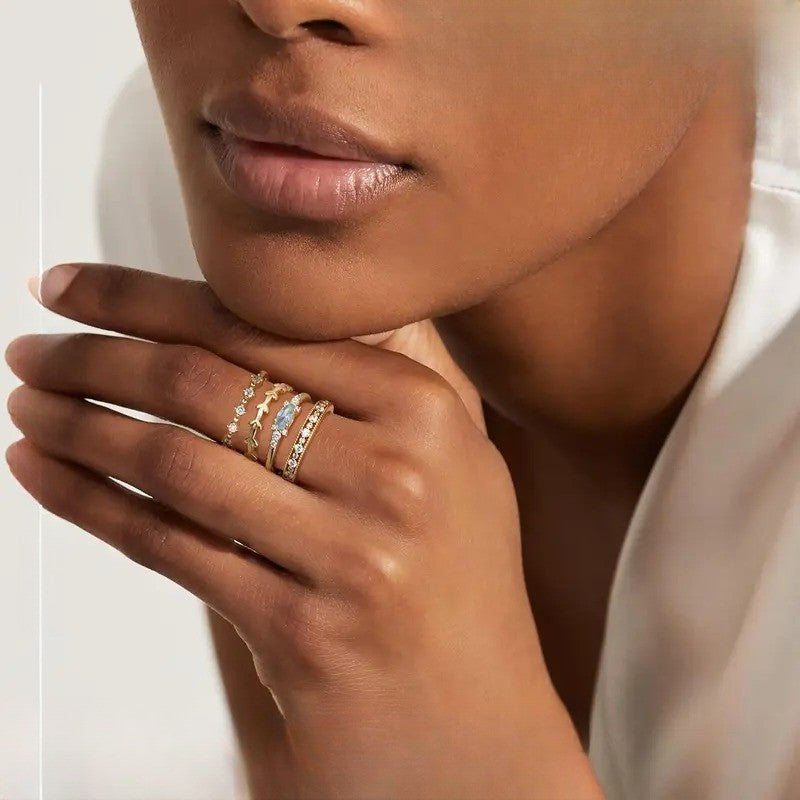 14k Dainty Mixed Motif Stackable Ring Set