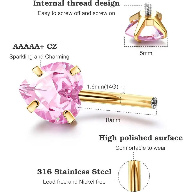14k Romantic Pink Heart & Butterfly Belly Ring Set