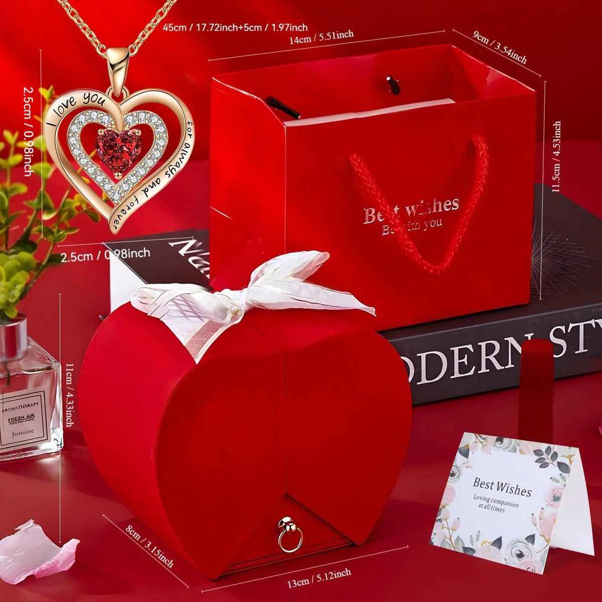 Romantic Eternal Rose Box Necklace Set
