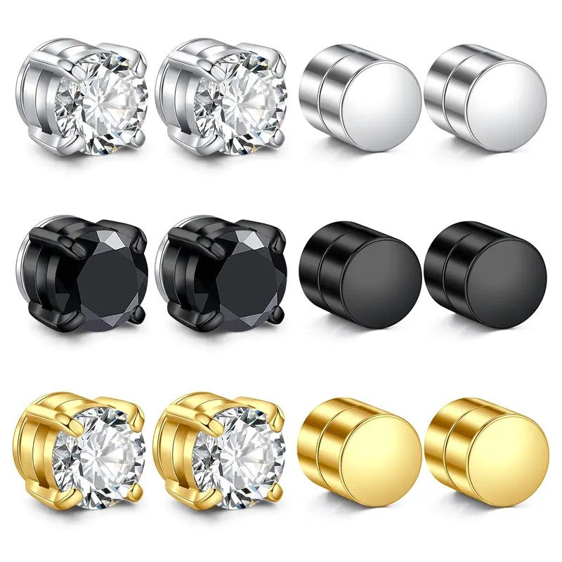 6pc Classy Round & Square Magnetic Earring Set