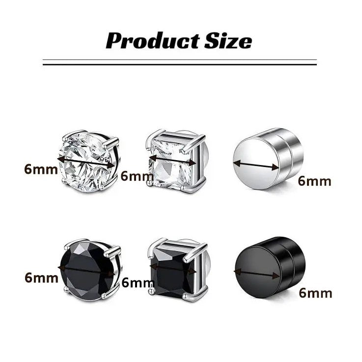 6pc Classy Round & Square Magnetic Earring Set