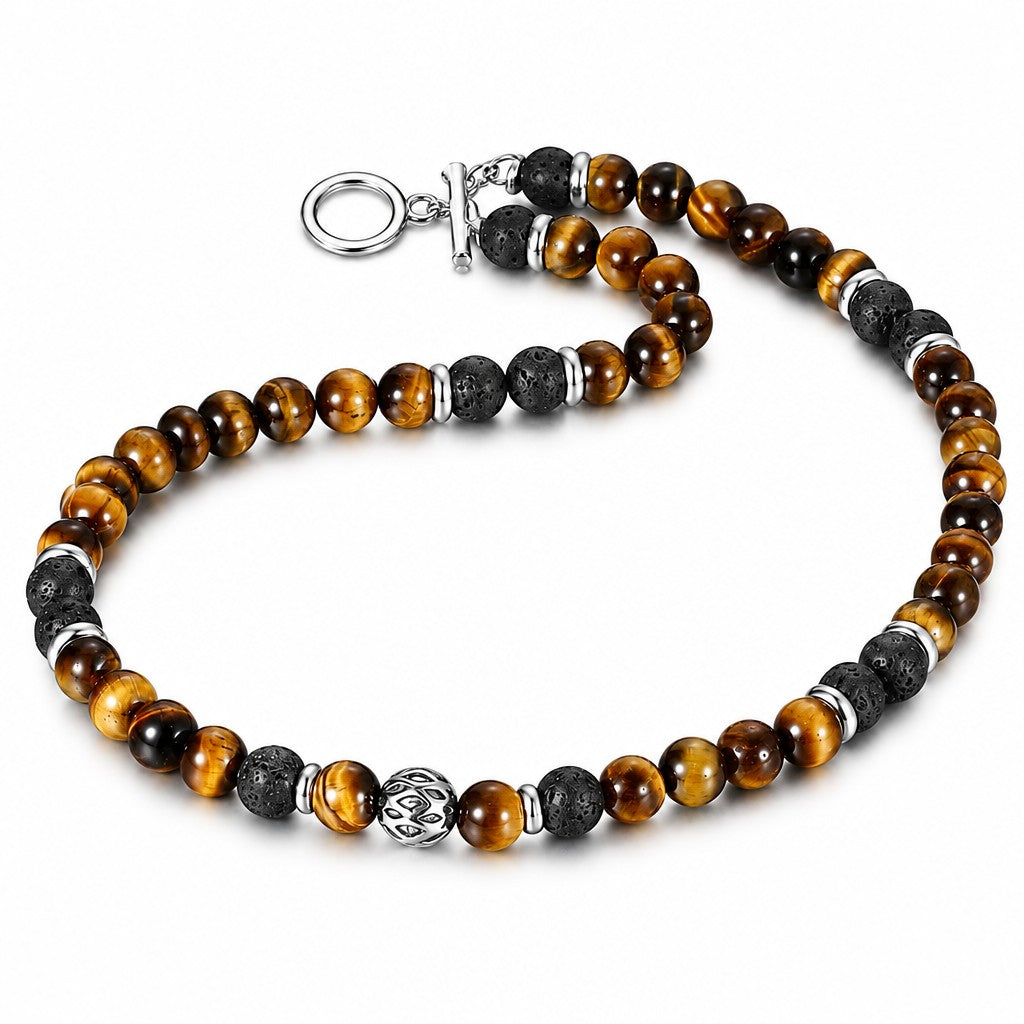 Boho Tiger's Eye Lava Bead Necklace