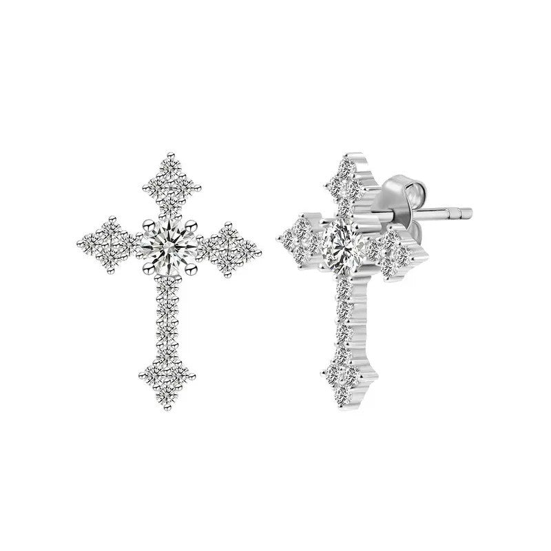 S925 Dainty Moissanite Cross Stud Earrings