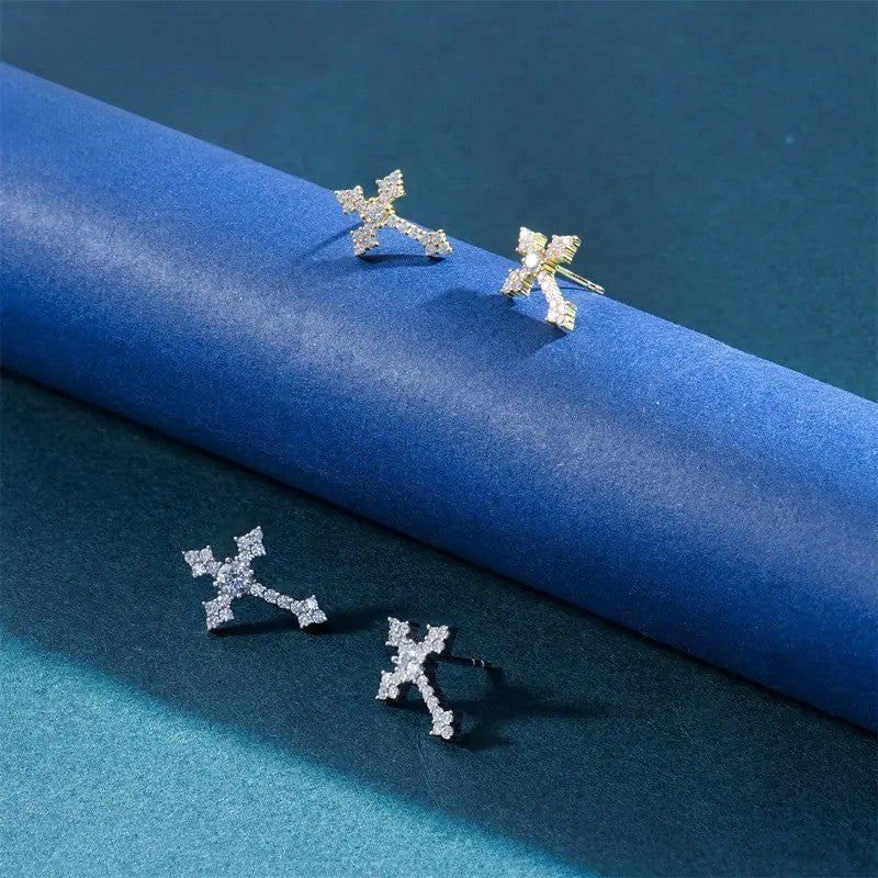 S925 Dainty Moissanite Cross Stud Earrings