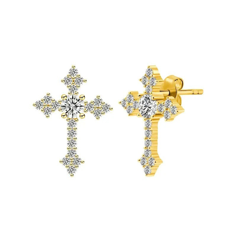 S925 Dainty Moissanite Cross Stud Earrings