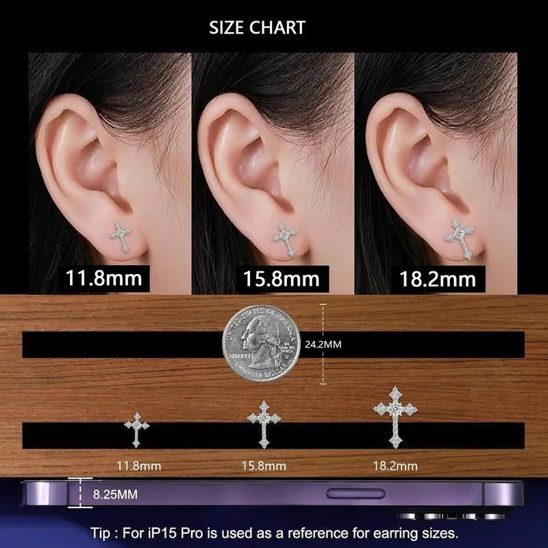 S925 Dainty Moissanite Cross Stud Earrings