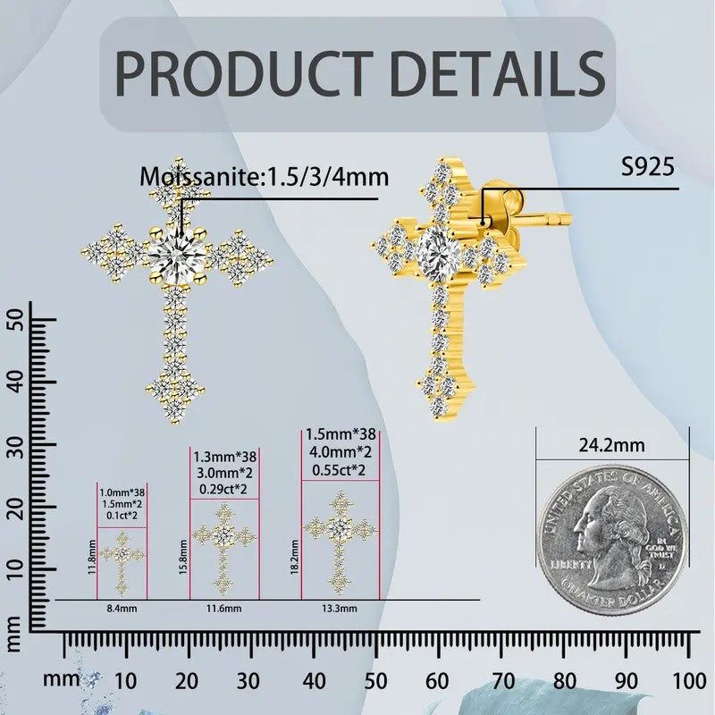 S925 Dainty Moissanite Cross Stud Earrings