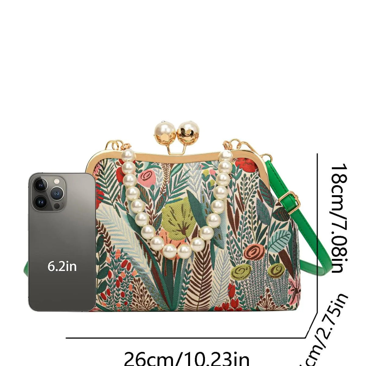 Elegant Botanical Pearl Crossbody Bag