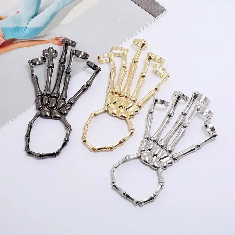Gothic Skeleton Hand Ring Set