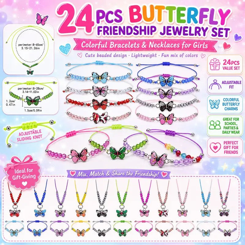 24pc Boho Butterfly Beaded Necklace & Bracelet Set