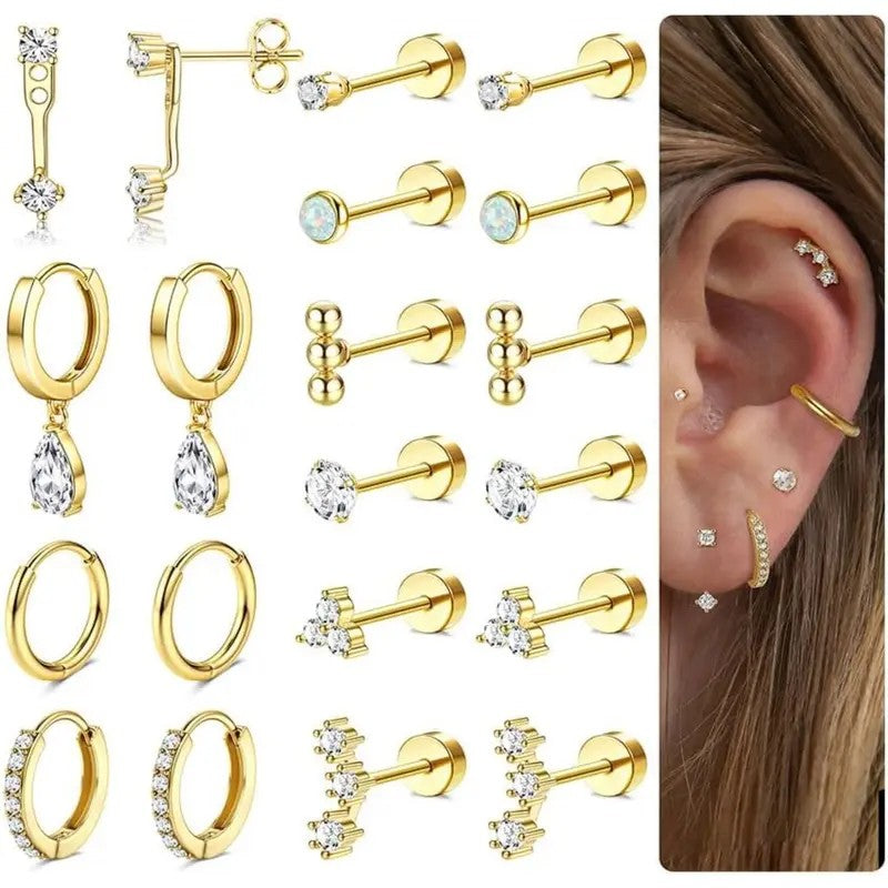 20pc 14k Dainty Flat Back Earring Set