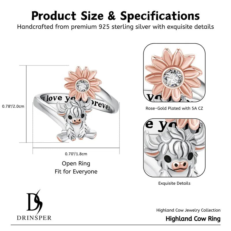 Romantic Highland Cow Flower Ring