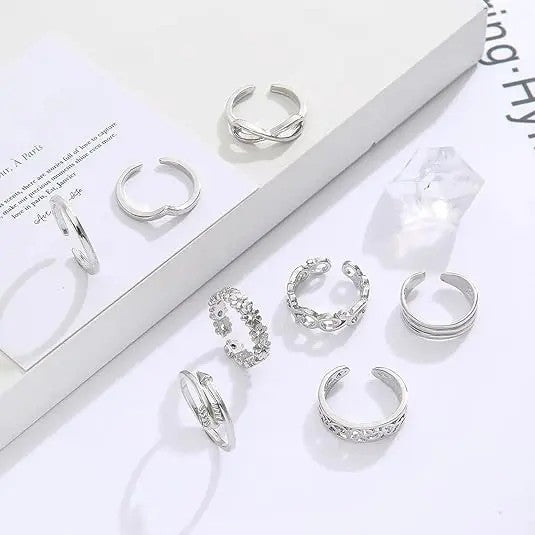 12pc Dainty Mixed Motif Adjustable Ring Set