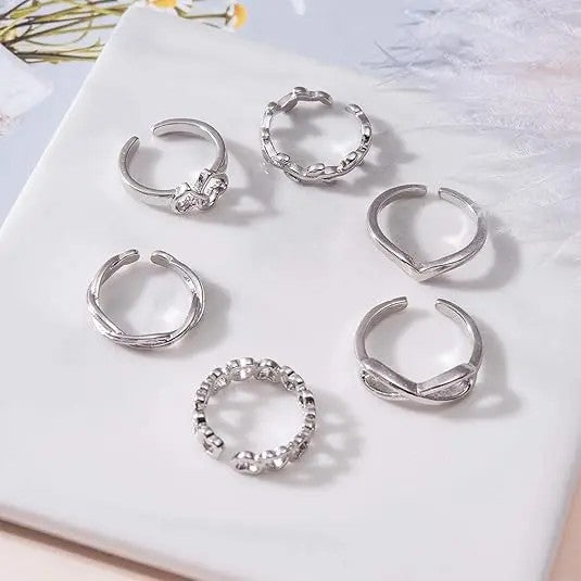12pc Dainty Mixed Motif Adjustable Ring Set