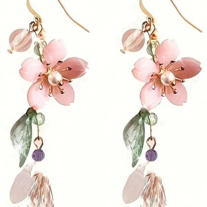 Romantic Floral Faux Pearl Dangle Earrings