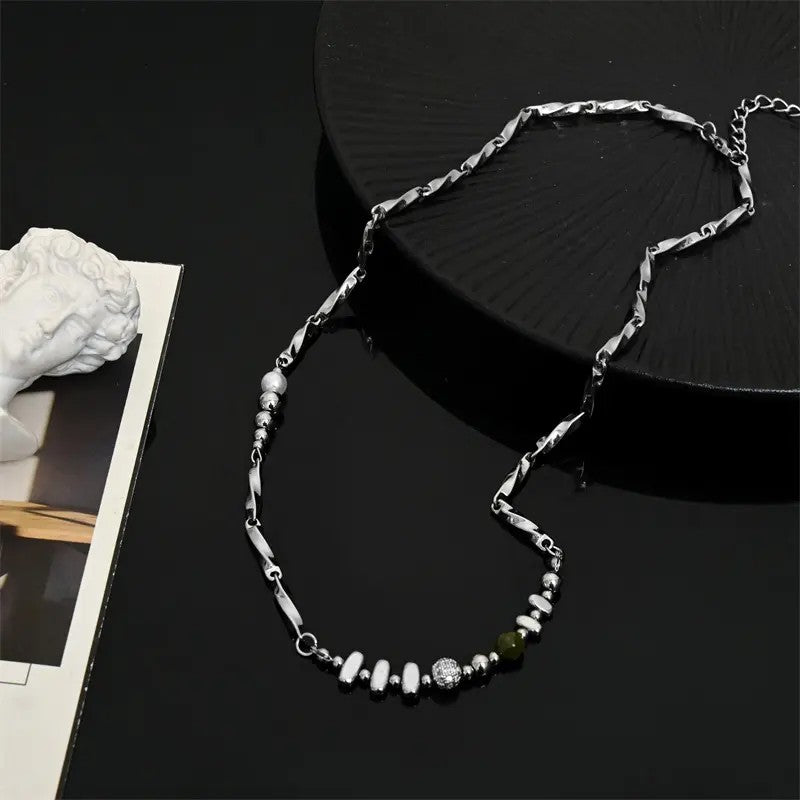 Retro Geometric Beaded Chain Necklace