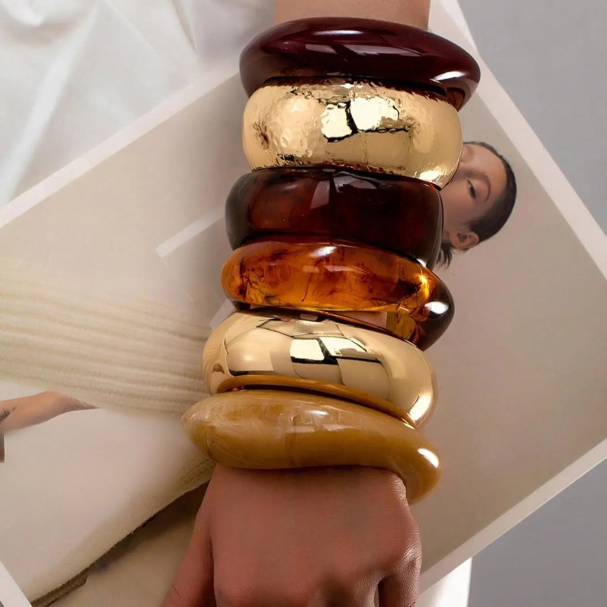 6pc Classy Multi-Tone Resin Bangle Set