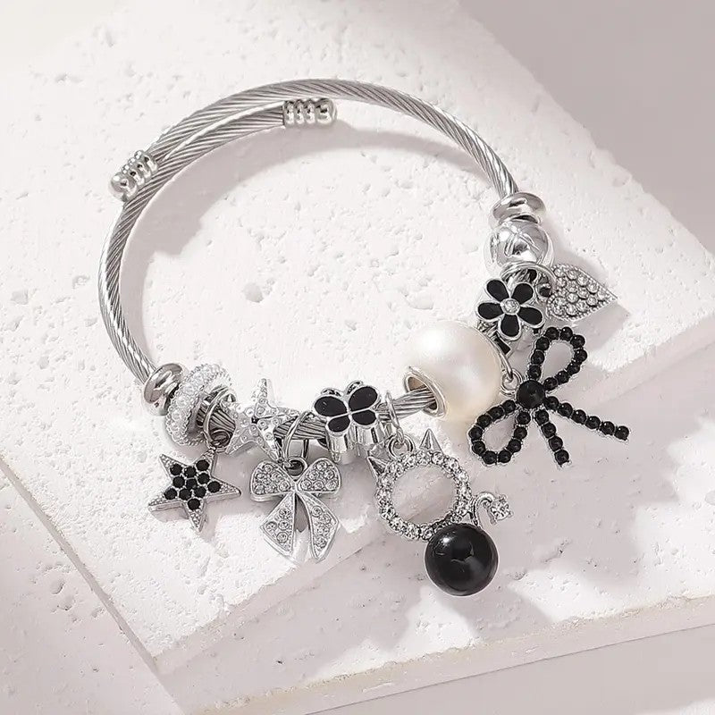 Dainty Cat Star & Bow Charm Bracelet
