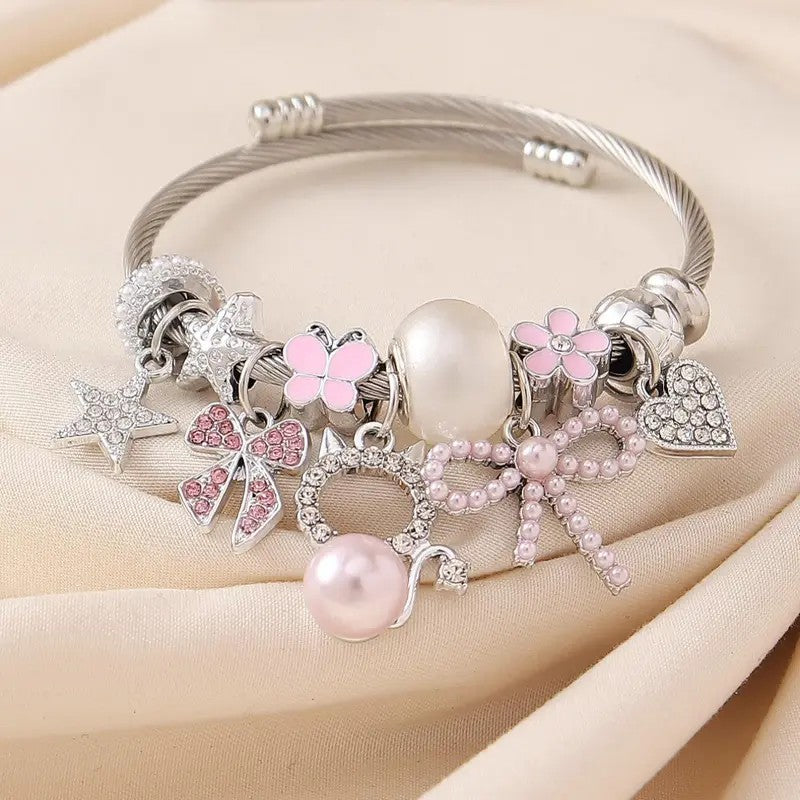 Dainty Cat Star & Bow Charm Bracelet