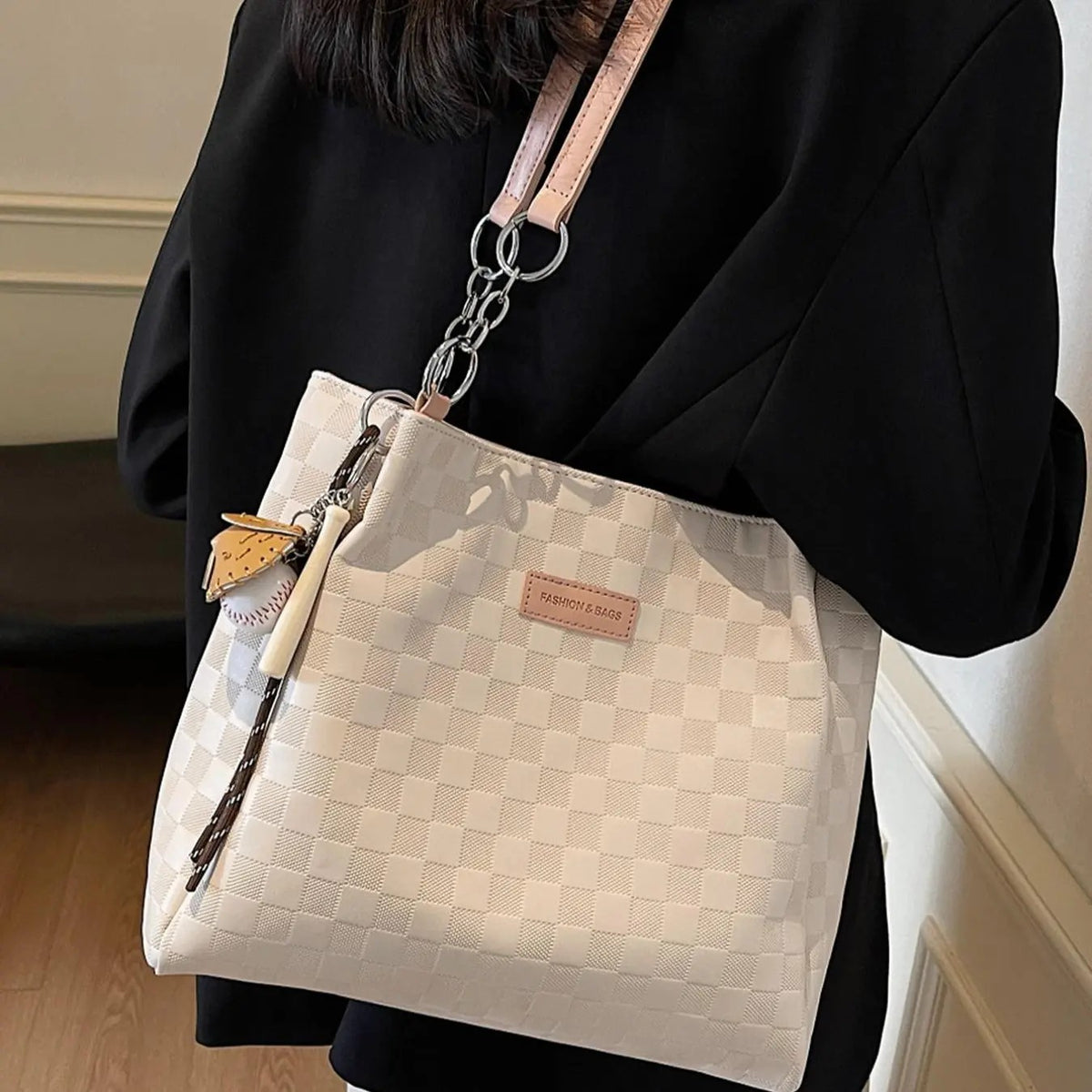 Classy Checkered Chain Tote Bag