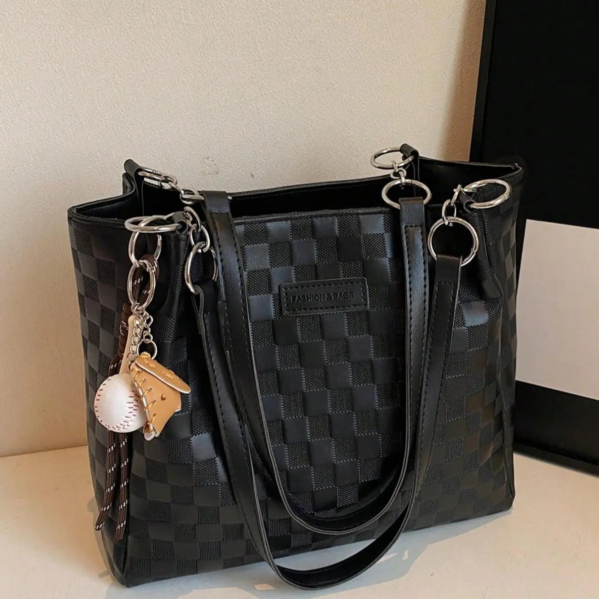 Classy Checkered Chain Tote Bag
