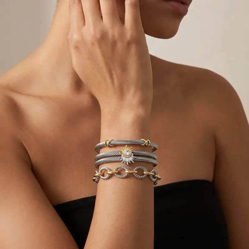 Classy Two Tone Twisted Link Bracelet