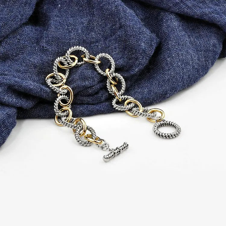 Classy Two Tone Twisted Link Bracelet