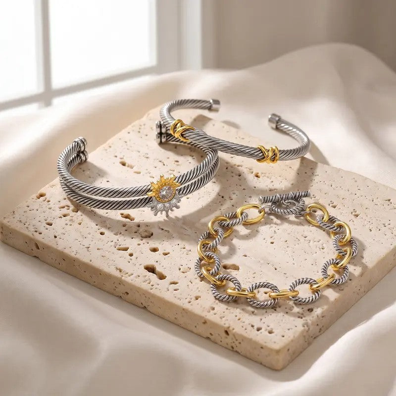 Classy Two Tone Twisted Link Bracelet