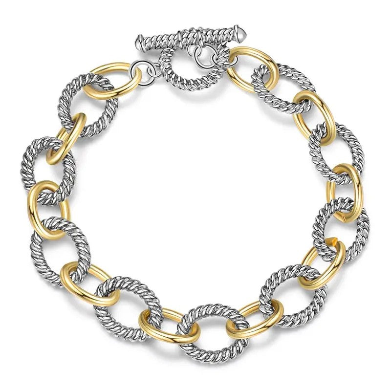 Classy Two Tone Twisted Link Bracelet