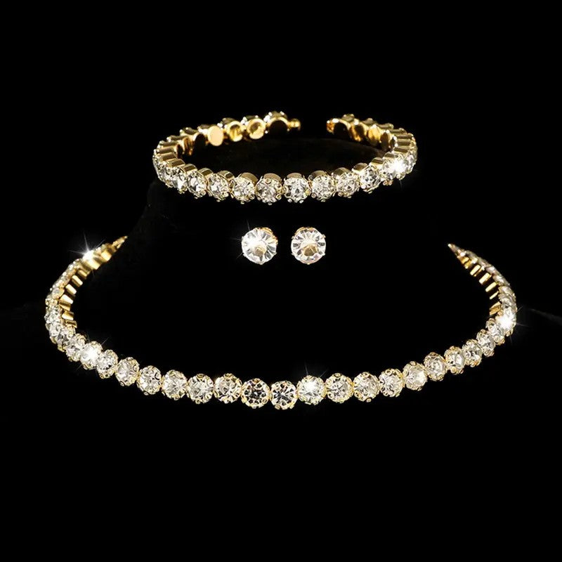 3pc Classy Round Zircon Necklace, Bracelet & Earring Set