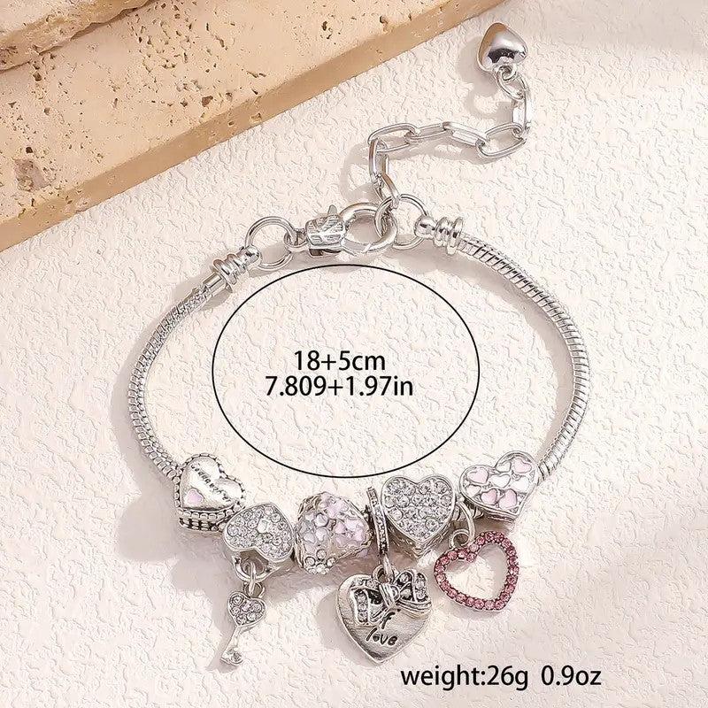 Romantic CZ Heart Charm Snake Chain Bracelet