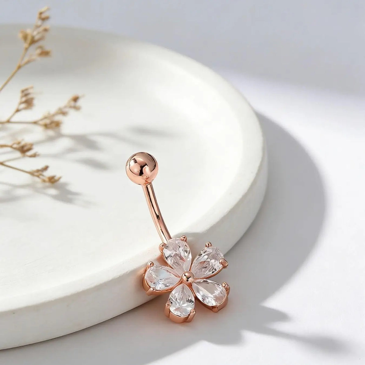 Dainty Pink Flower Belly Button Ring