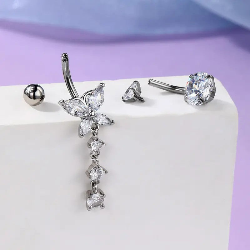 5pc Dainty Rhinestone Belly Ring Set