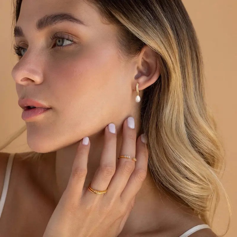 14k Dainty Pave Pearl Drop Earrings