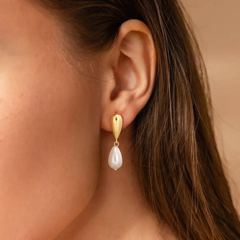 14k Dainty Pave Pearl Drop Earrings