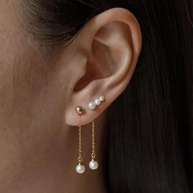14k Dainty Pave Pearl Drop Earrings