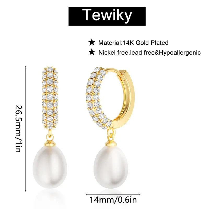14k Dainty Pave Pearl Drop Earrings